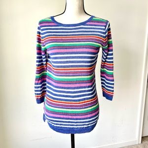 TALBOTS Petite Lightweight Colorful Striped Linen 3/4 Sleeve Sweater—SZ. MP